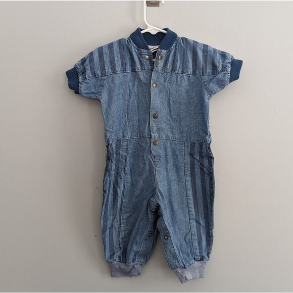 OshKosh B'gosh Other - Vintage Osh Kosh 12 Months USA Made Blue Jumpsuit One Piece Railroad